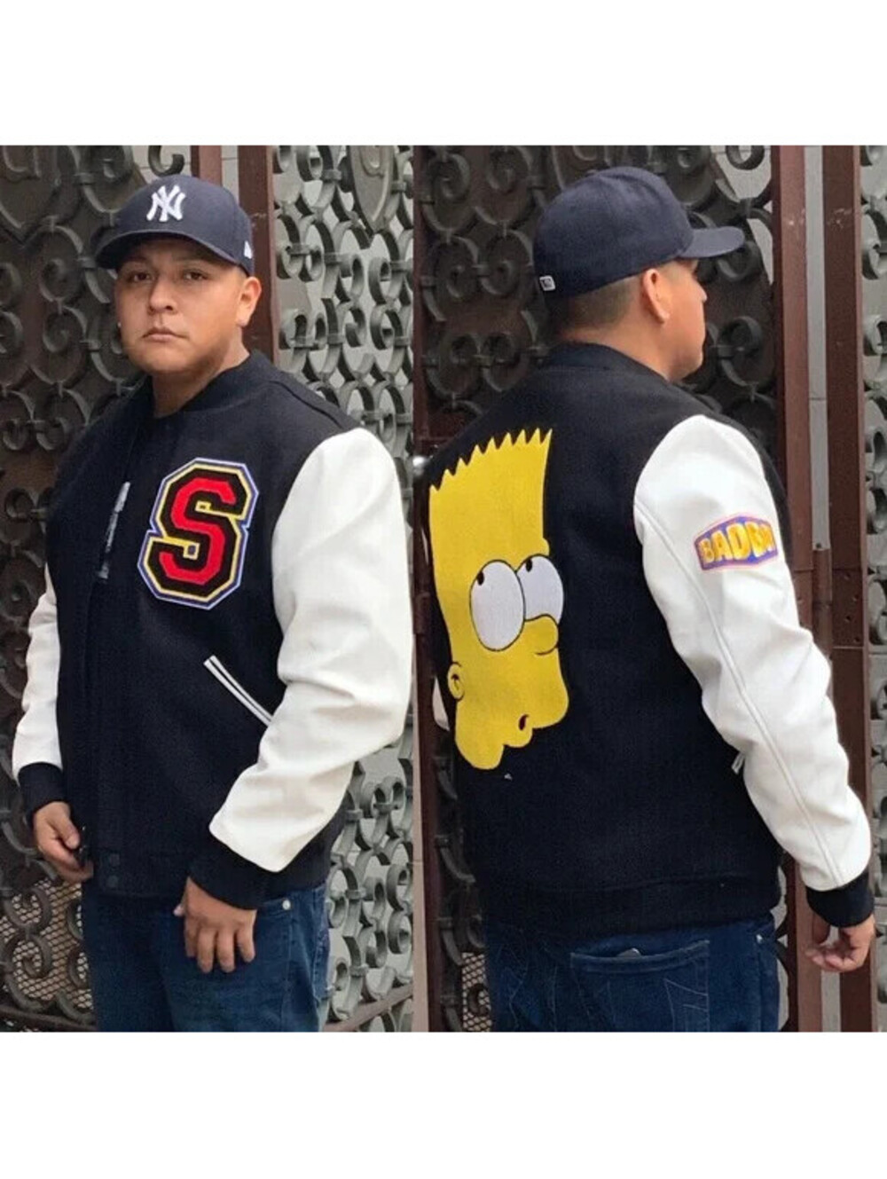 Men's Bart Simpson Black White Varsity Jacket